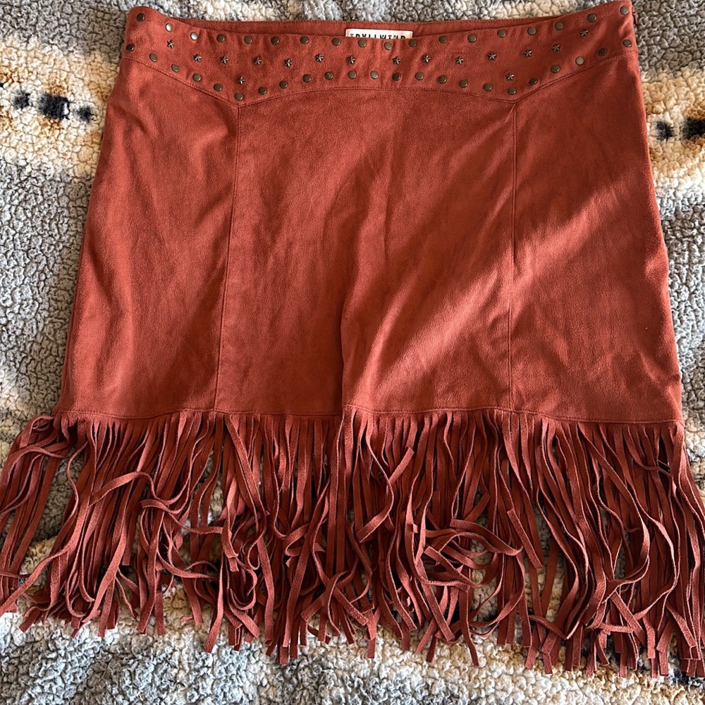 Idlewind suede fringe skirt